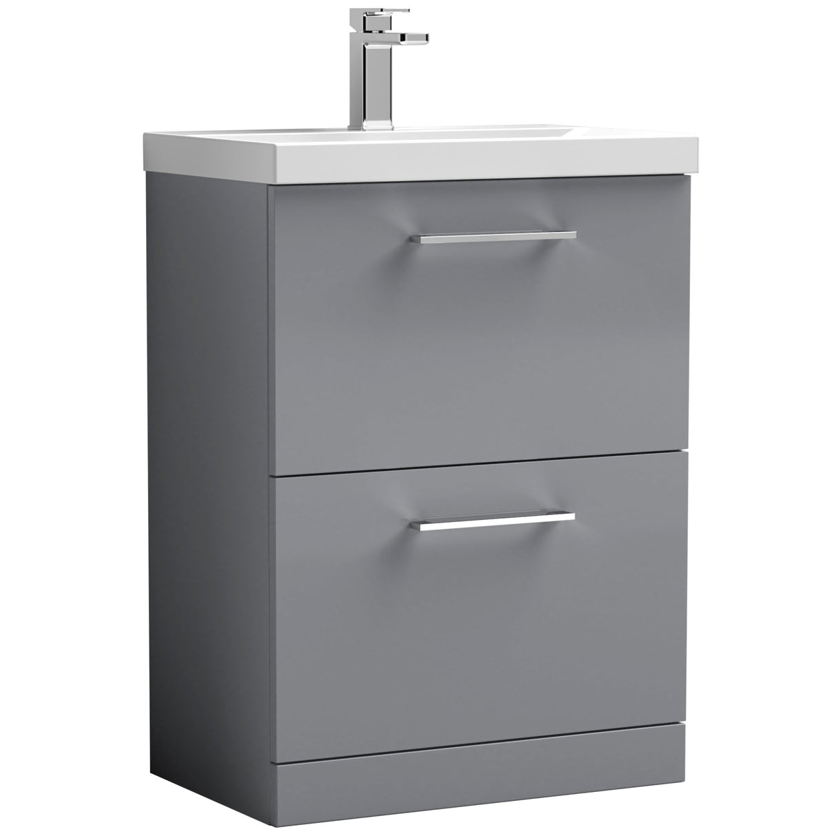 Nuie Arno 600mm Floor Standing 2 Drawer Vanity Unit & Basin Satin Grey ARN2233A
