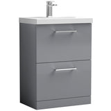 Nuie Arno 600mm Floor Standing 2 Drawer Vanity Unit & Basin Satin Grey ARN2233A