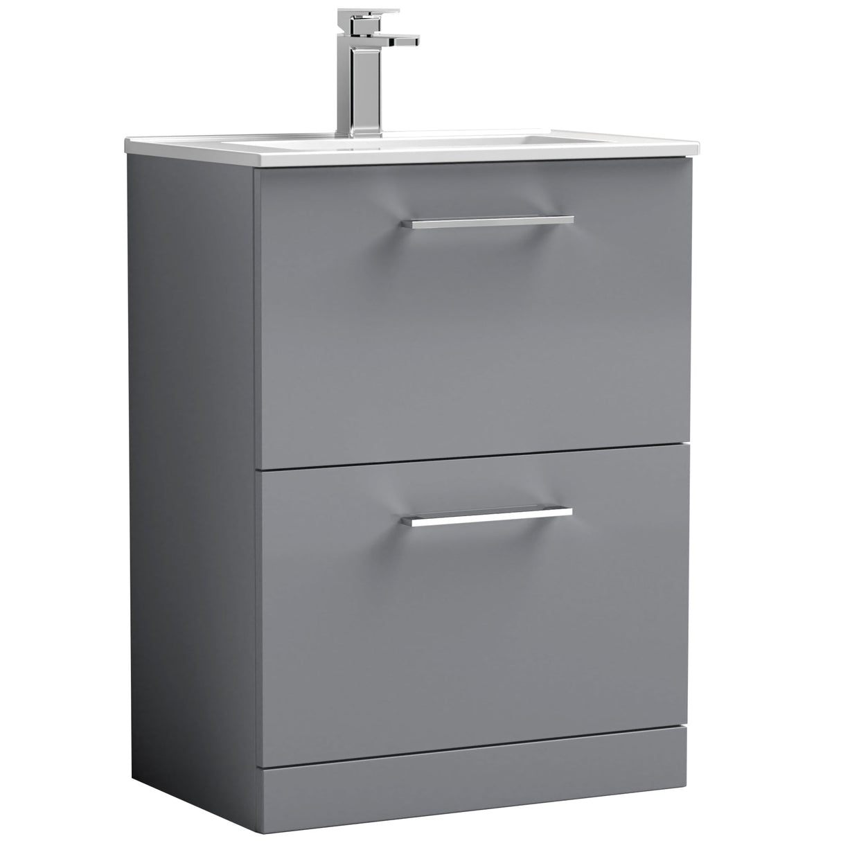Nuie Arno 600mm Floor Standing 2 Drawer Vanity Unit & Basin Satin Grey ARN2233B