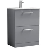 Nuie Arno 600mm Floor Standing 2 Drawer Vanity Unit & Basin Satin Grey ARN2233B