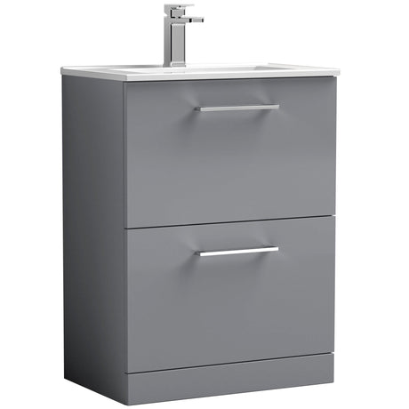 Nuie Arno 600mm Floor Standing 2 Drawer Vanity Unit & Basin Satin Grey ARN2233B