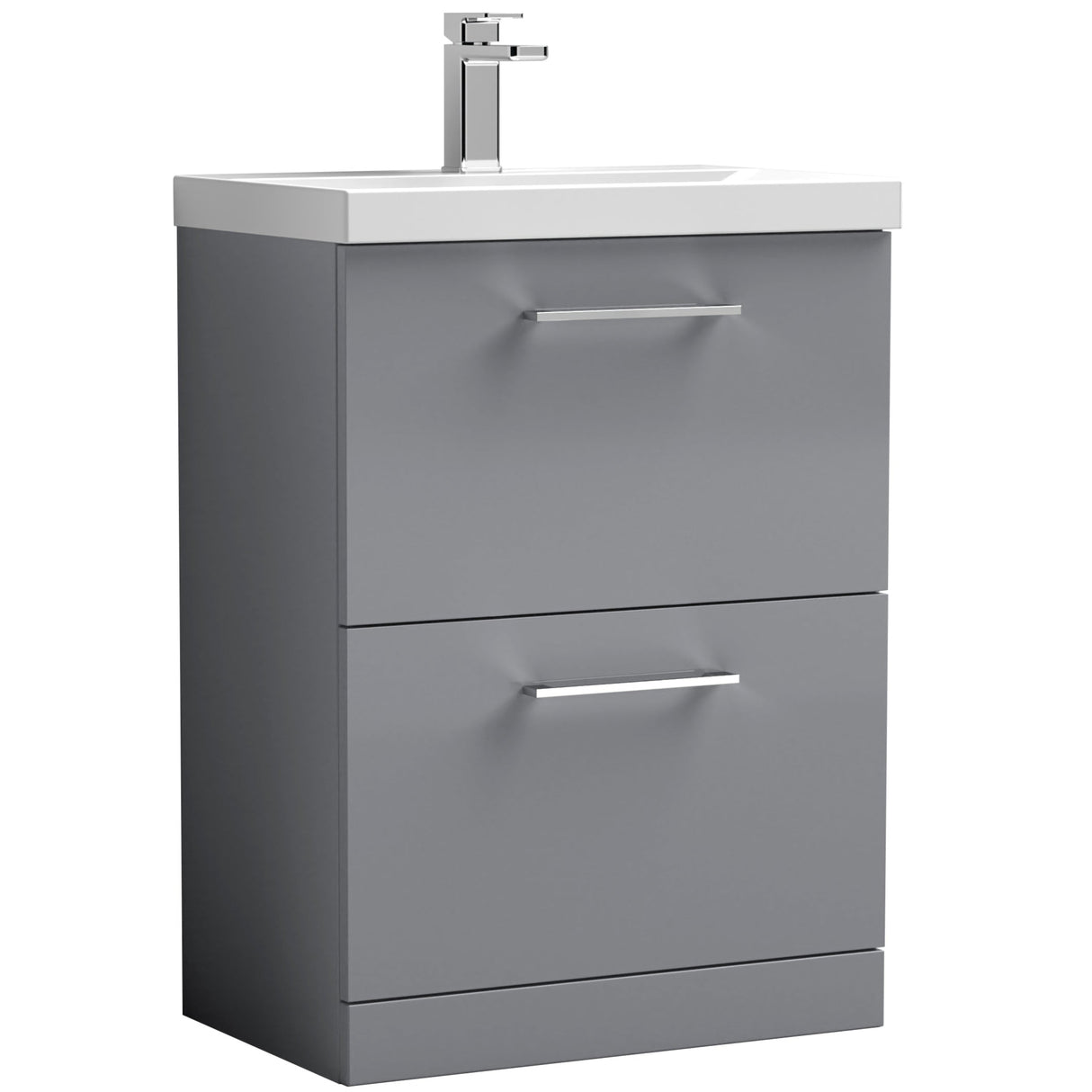 Nuie Arno 600mm Floor Standing 2 Drawer Vanity Unit & Basin Satin Grey ARN2233D