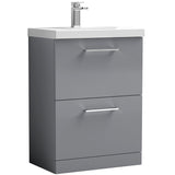 Nuie Arno 600mm Floor Standing 2 Drawer Vanity Unit & Basin Satin Grey ARN2233D
