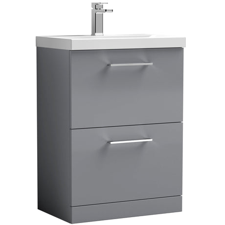 Nuie Arno 600mm Floor Standing 2 Drawer Vanity Unit & Basin Satin Grey ARN2233D