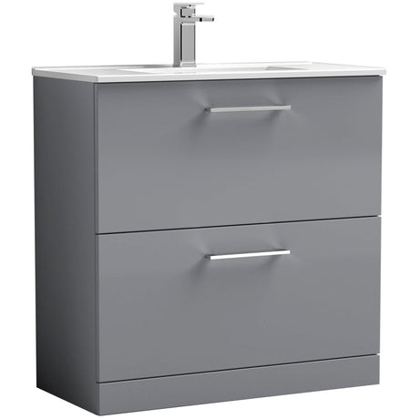 Nuie Arno 800mm Floor Standing 2 Drawer Vanity Unit & Basin Satin Grey ARN2235B