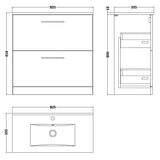 Nuie Arno 800mm Floor Standing 2 Drawer Vanity Unit & Basin Satin Grey ARN2235B LD
