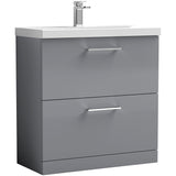 Nuie Arno 800mm Floor Standing 2 Drawer Vanity Unit & Basin Satin Grey ARN2235D