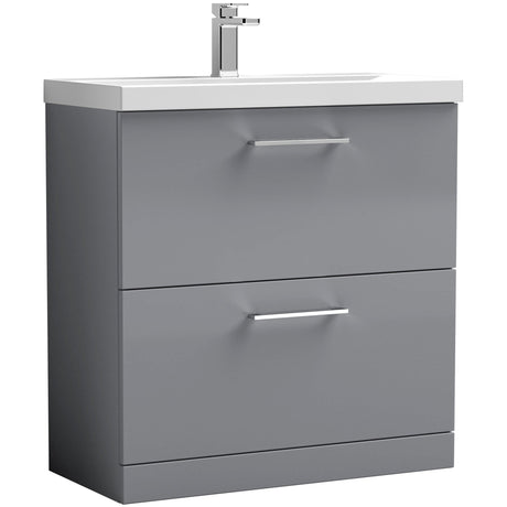 Nuie Arno 800mm Floor Standing 2 Drawer Vanity Unit & Basin Satin Grey ARN2235D