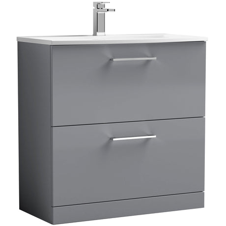 Nuie Arno 800mm Floor Standing 2 Drawer Vanity Unit & Basin Satin Grey ARN2235G