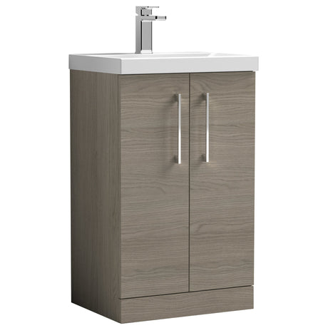 Nuie Arno 500mm Floor Standing 2 Door Vanity Unit & Mid-Edge Basin Solace Oak ARN2501A