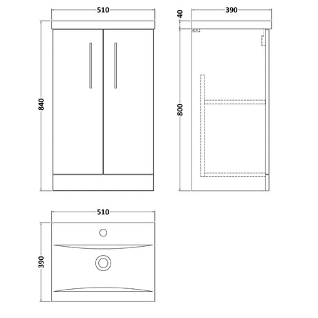 Nuie Arno 500mm Floor Standing 2 Door Vanity Unit & Mid-Edge Basin Solace Oak ARN2501A LD