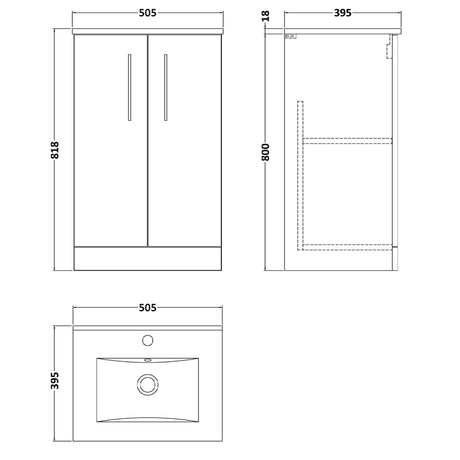 Nuie Arno 500mm Floor Standing 2 Door Vanity Unit & Basin Solace Oak ARN2501B LD