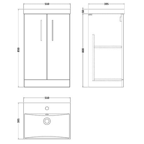 Nuie Arno 500mm Floor Standing 2 Door Vanity Unit & Basin Solace Oak ARN2501D LD