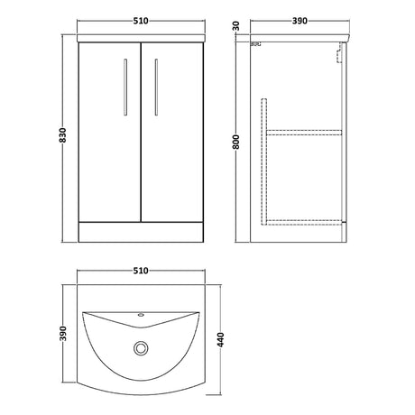 Nuie Arno 500mm Floor Standing 2 Door Vanity Unit & Basin Solace Oak ARN2501G LD