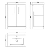 Nuie Arno 600mm Floor Standing 2 Door Vanity Unit & Basin Solace Oak ARN2503B LD