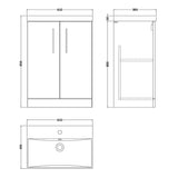 Nuie Arno 600mm Floor Standing 2 Door Vanity Unit & Basin Solace Oak ARN2503D LD