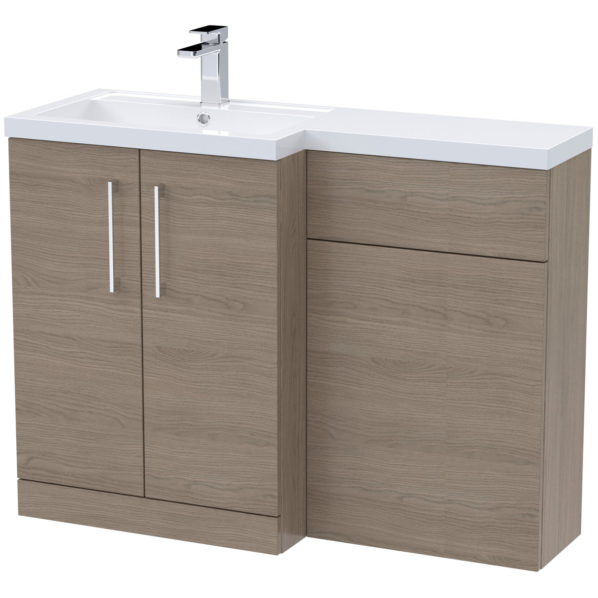 Nuie Arno Toilet & Basin Suite W1100mm - 2 Door Vanity Unit & Polymarble Basin Solace Oak ARN2511L