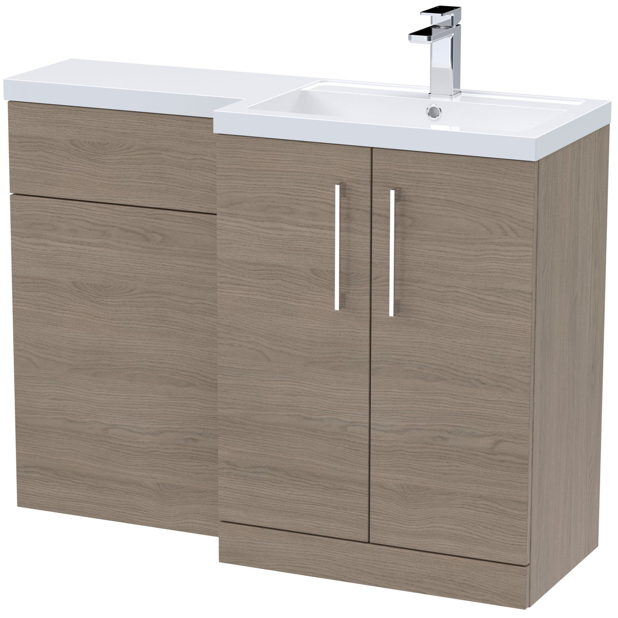 Nuie Arno Toilet & Basin Suite W1100mm - 2 Door Vanity Unit & Polymarble Basin Solace Oak ARN2511R