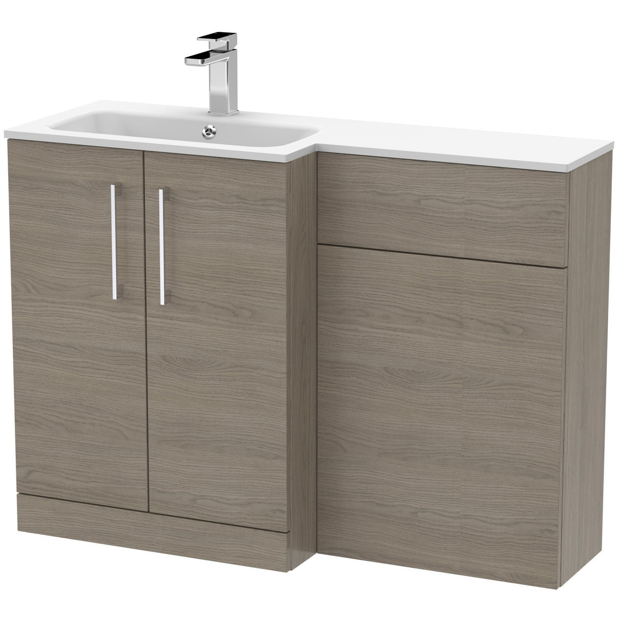 Nuie Arno Toilet & Basin Suite W1100mm - 2 Door Vanity Unit & White Stone Basin Solace Oak ARN2512L
