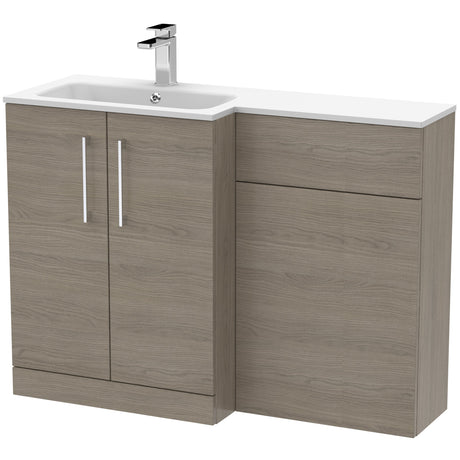 Nuie Arno Toilet & Basin Suite W1100mm - 2 Door Vanity Unit & White Stone Basin Solace Oak ARN2512L