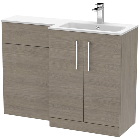 Nuie Arno Toilet & Basin Suite W1100mm - 2 Door Vanity Unit & White Stone Basin Solace Oak ARN2512R