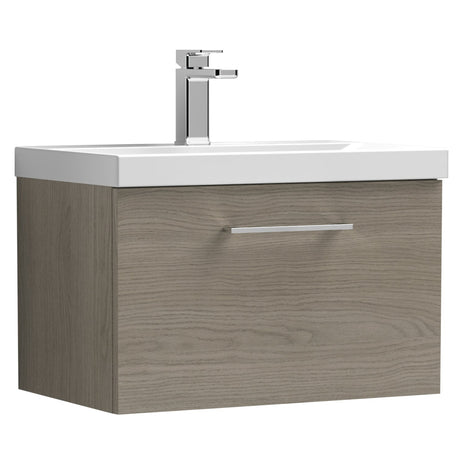 Nuie Arno 600mm Wall Hung 1 Drawer Vanity Unit & Basin Solace Oak ARN2522A
