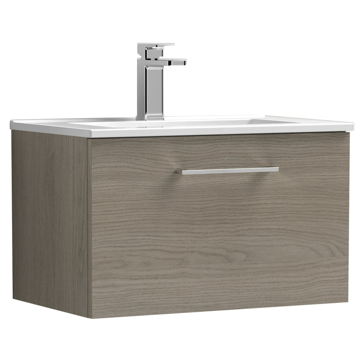 Nuie Arno 600mm Wall Hung 1 Drawer Vanity Unit & Basin Solace Oak ARN2522B
