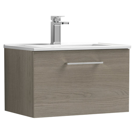 Nuie Arno 600mm Wall Hung 1 Drawer Vanity Unit & Basin Solace Oak ARN2522B