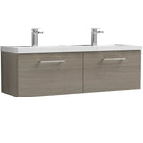 Nuie Arno 1200mm Wall Hung 2 Drawer Vanity Unit & Double Basin Solace Oak ARN2522C