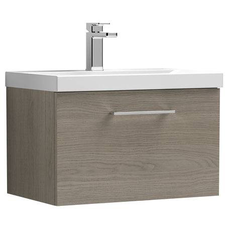 Nuie Arno 600mm Wall Hung 1 Drawer Vanity Unit & Basin Solace Oak ARN2522D