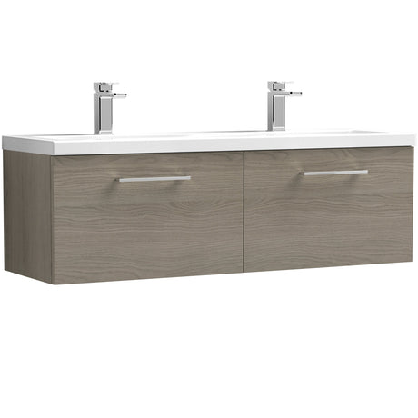Nuie Arno 1200mm Wall Hung 2 Drawer Vanity Unit & Double Basin Solace Oak ARN2522F