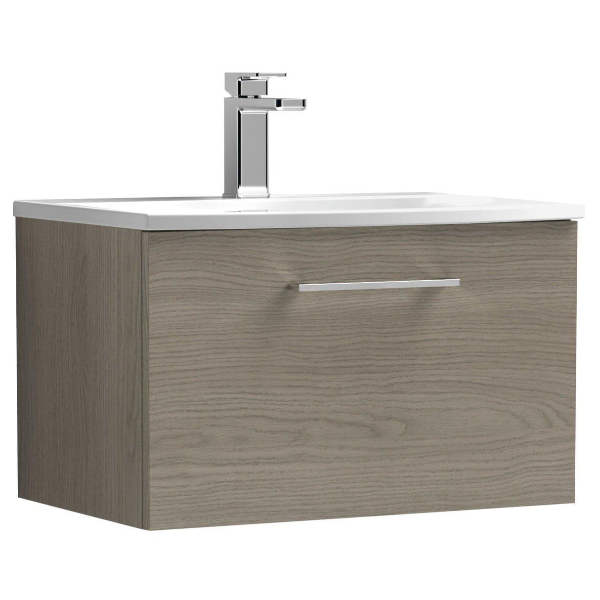 Nuie Arno 600mm Wall Hung 1 Drawer Vanity Unit & Basin Solace Oak ARN2522G