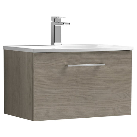 Nuie Arno 600mm Wall Hung 1 Drawer Vanity Unit & Basin Solace Oak ARN2522G