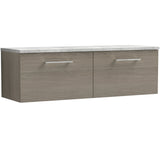 Nuie Arno 1200mm Wall Hung 2 Drawer Countertop Vanity Unit Solace Oak ARN2522LBG2