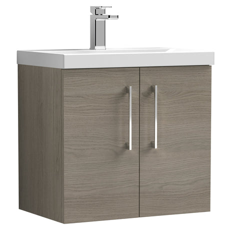 Nuie Arno 600mm Wall Hung 2 Door Vanity Unit & Basin Solace Oak ARN2523A