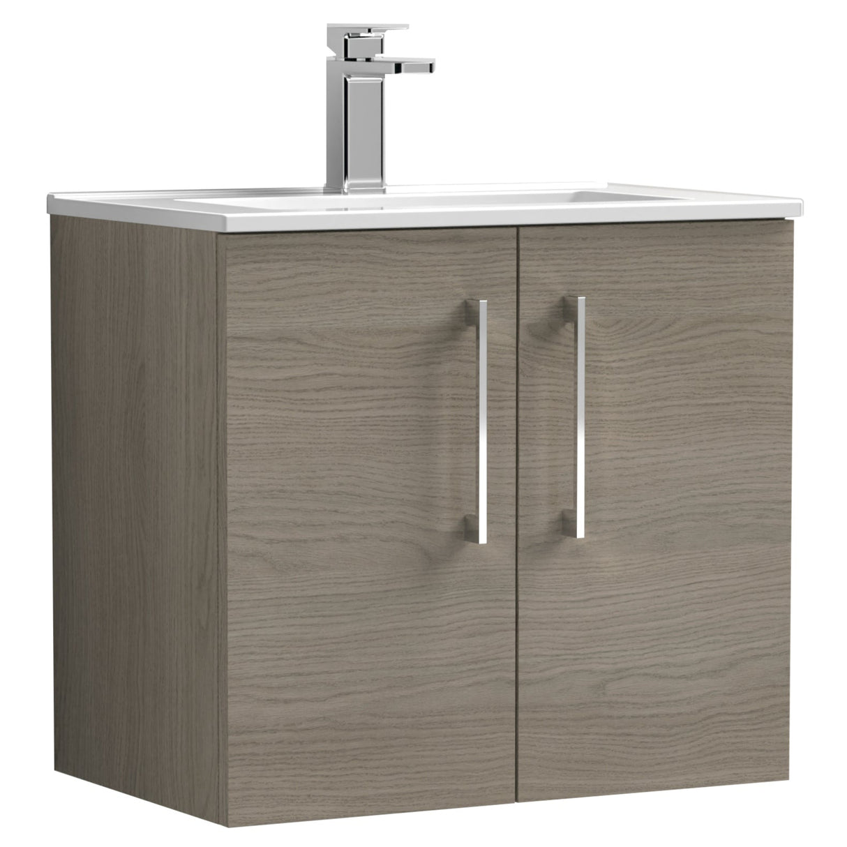 Nuie Arno 600mm Wall Hung 2 Door Vanity Unit & Basin Solace Oak ARN2523B
