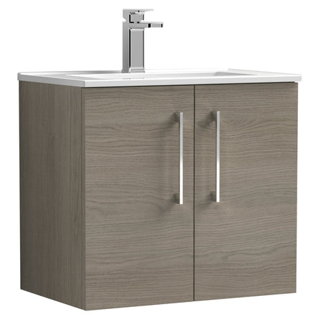 Nuie Arno 600mm Wall Hung 2 Door Vanity Unit & Basin Solace Oak ARN2523B