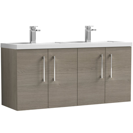 Nuie Arno 1200mm Wall Hung 4 Door Vanity Unit & Double Basin Solace Oak ARN2523C