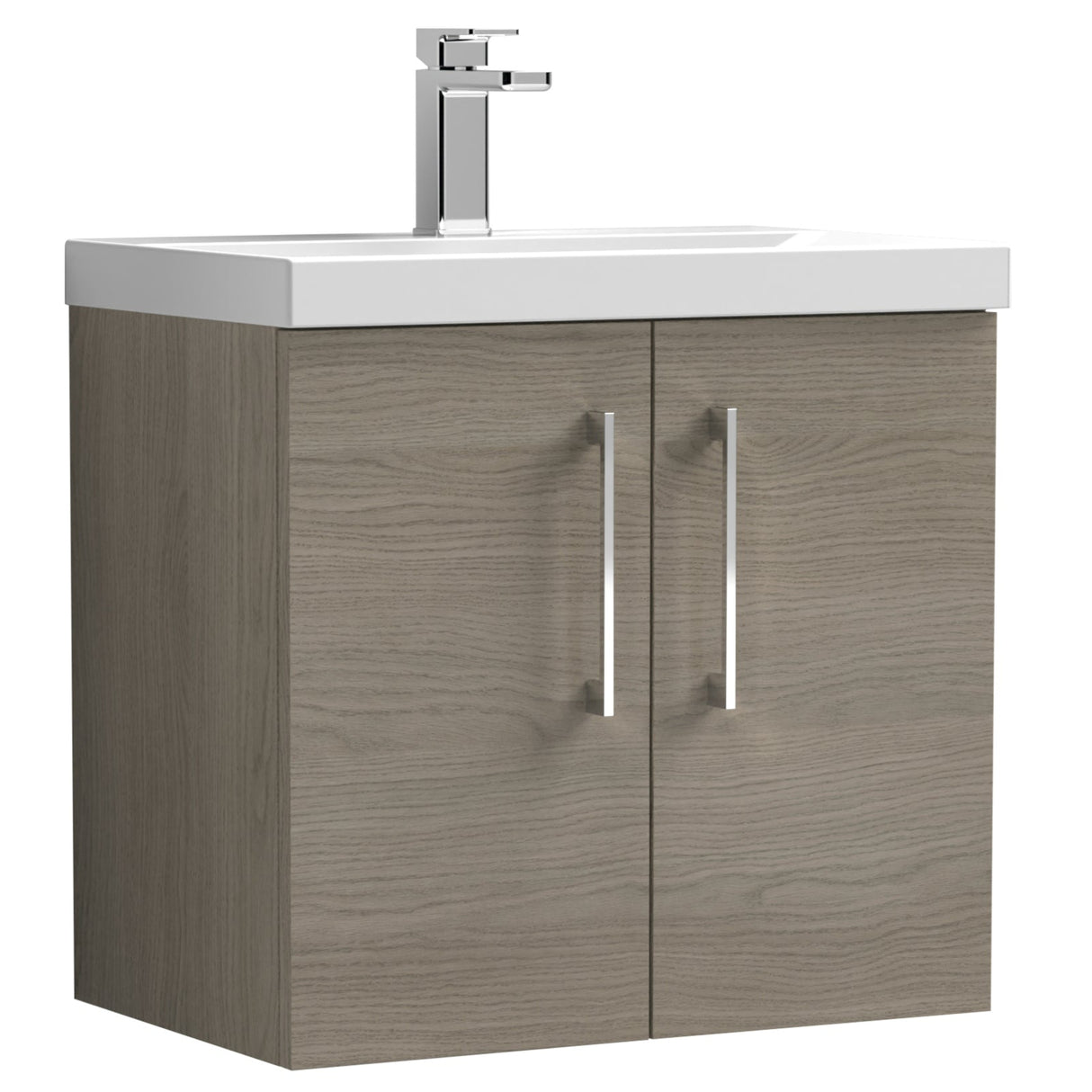 Nuie Arno 600mm Wall Hung 2 Door Vanity Unit & Basin Solace Oak ARN2523D