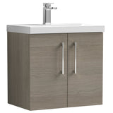 Nuie Arno 600mm Wall Hung 2 Door Vanity Unit & Basin Solace Oak ARN2523D