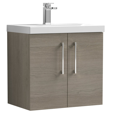 Nuie Arno 600mm Wall Hung 2 Door Vanity Unit & Basin Solace Oak ARN2523D