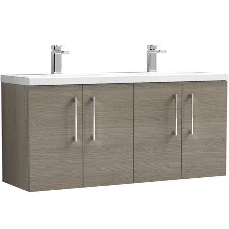 Nuie Arno 1200mm Wall Hung 4 Door Vanity Unit & Double Basin Solace Oak ARN2523F