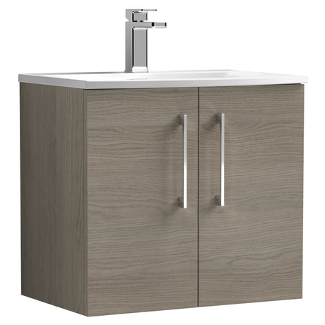 Nuie Arno 600mm Wall Hung 2 Door Vanity Unit & Basin Solace Oak ARN2523G