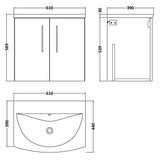 Nuie Arno 600mm Wall Hung 2 Door Vanity Unit & Basin Solace Oak ARN2523G LD