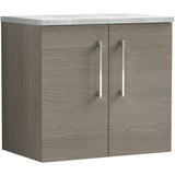 Nuie Arno 600mm Wall Hung 2 Door Countertop Vanity Unit Solace Oak ARN2523LBG