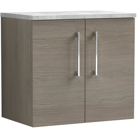 Nuie Arno 600mm Wall Hung 2 Door Countertop Vanity Unit Solace Oak ARN2523LBG