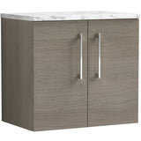 Nuie Arno 600mm Wall Hung 2 Door Countertop Vanity Unit Solace Oak ARN2523LCM