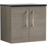 Nuie Arno 600mm Wall Hung 2 Door Countertop Vanity Unit Solace Oak ARN2523LSB