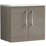 Nuie Arno 600mm Wall Hung 2 Door Countertop Vanity Unit Solace Oak ARN2523LSW