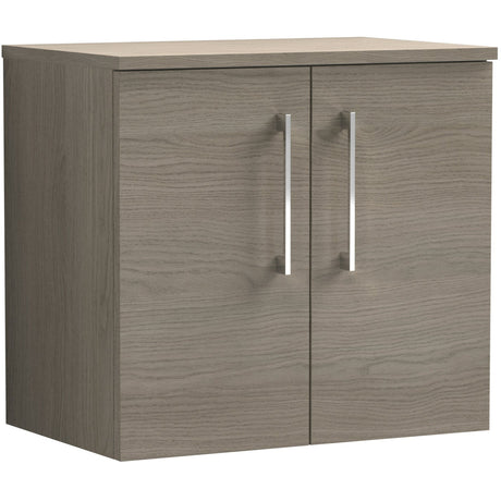 Nuie Arno 600mm Wall Hung 2 Door Countertop Vanity Unit Solace Oak ARN2523W